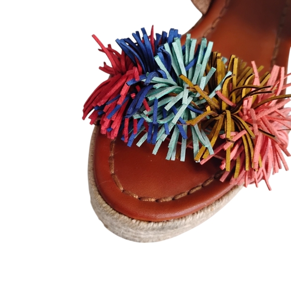 American Eagle Outfitters Brown Espadrille Sandals with Multicolor Pom Poms - Picture 5 of 12